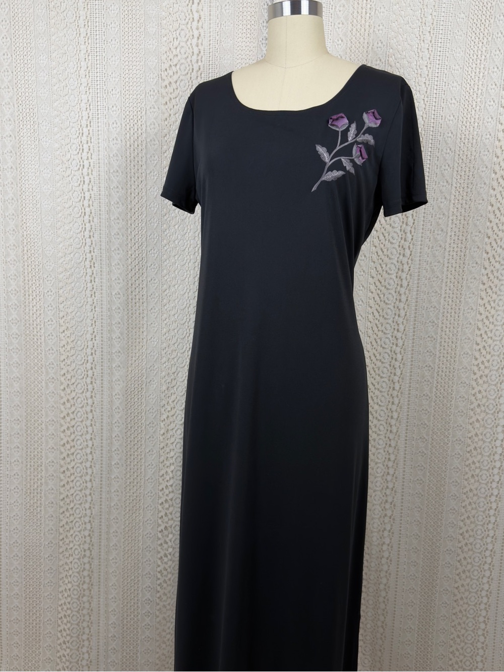 I.N. Studio Black Maxi Dress with Purple Floral Detail